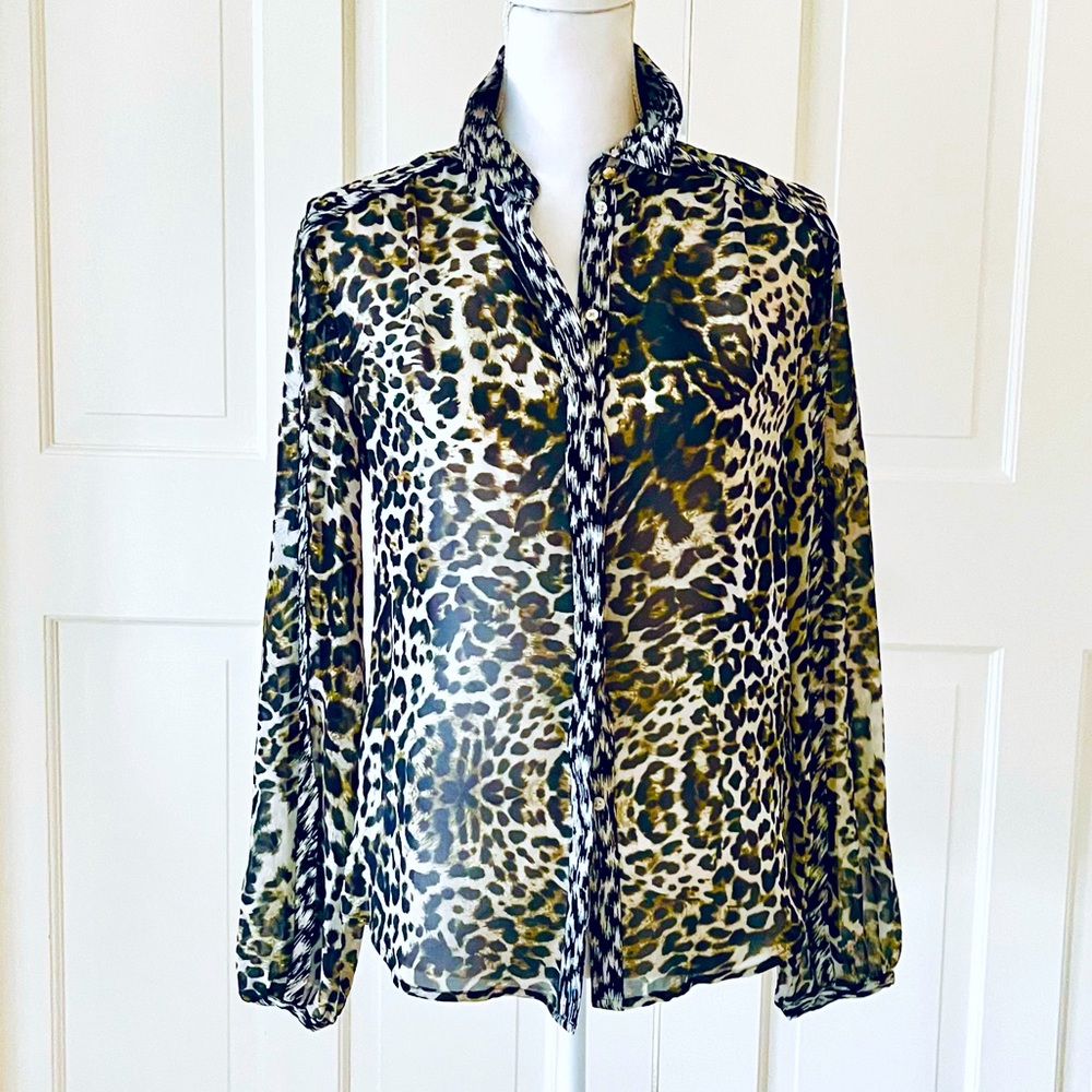 Marchesa 100% silk animal print blouse 0